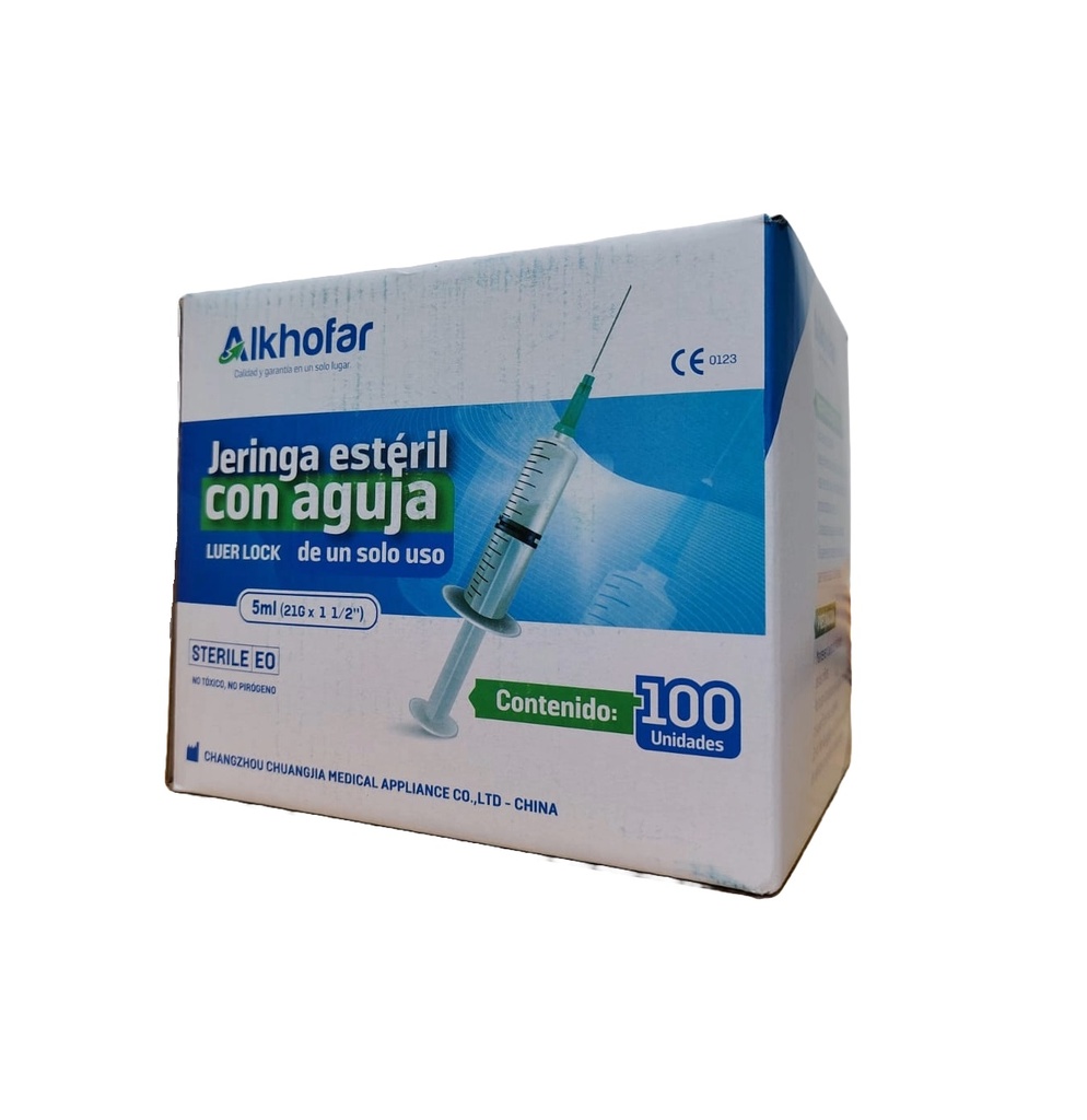 JERINGA 5ML 21G x 1.1/2 x 100 UND - ALKHOFAR