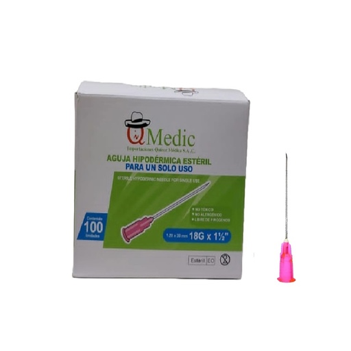 AGUJA DESCART. 18G x 1.1/2" x 100UND - IQMEDIC